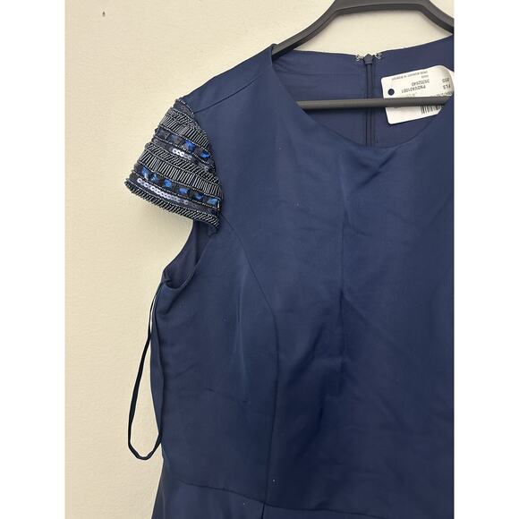 Ieena Mac Duggal Midnight Sleeveless V-Neck Beaded Shoulders Dress 55600 Size 16 - Picture 3 of 8